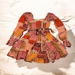 Aura Multicolor orange , pink , red , Patchwork women’s Dress mini, size small